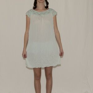 Vintage green babydoll nightgown lace top sheer one size